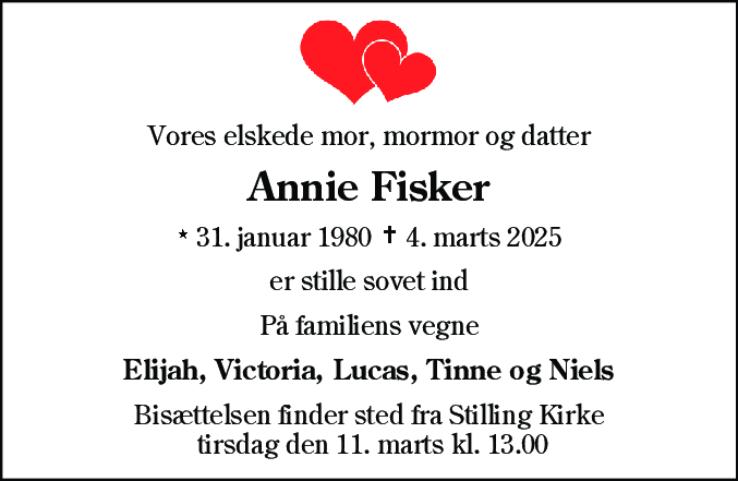 Dødsannonce for Annie Fisker Fogtmann Jeppesen