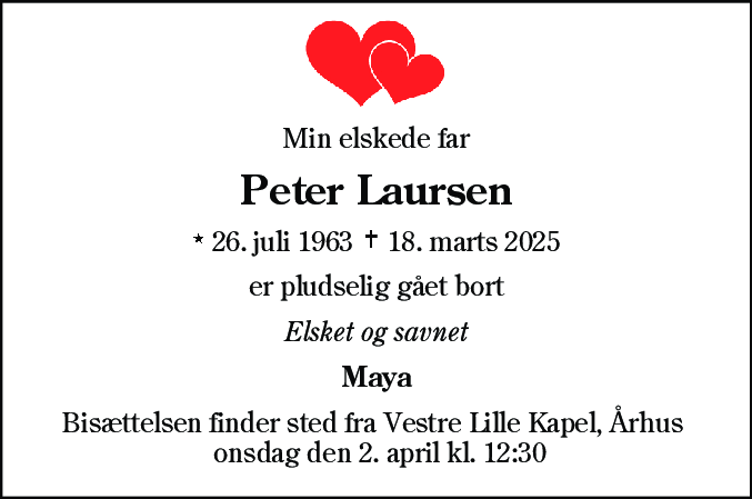 Dødsannonce for Peter Laursen