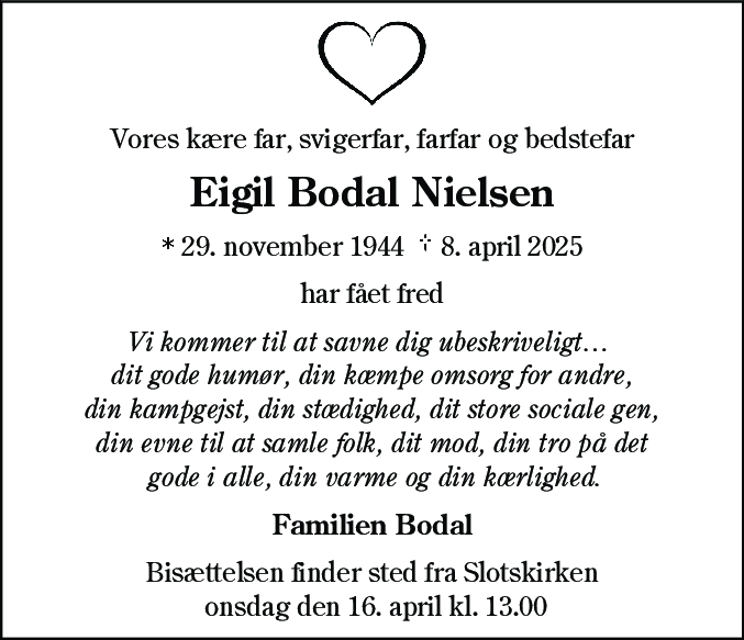 Dødsannonce for Eigil Bodal Nielsen
