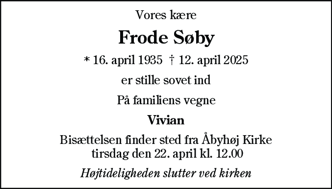 Dødsannonce for Frode Søby