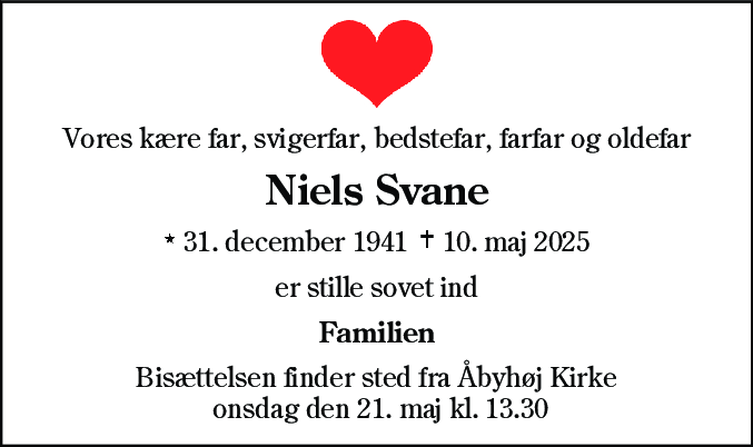 Dødsannonce for Niels Svane
