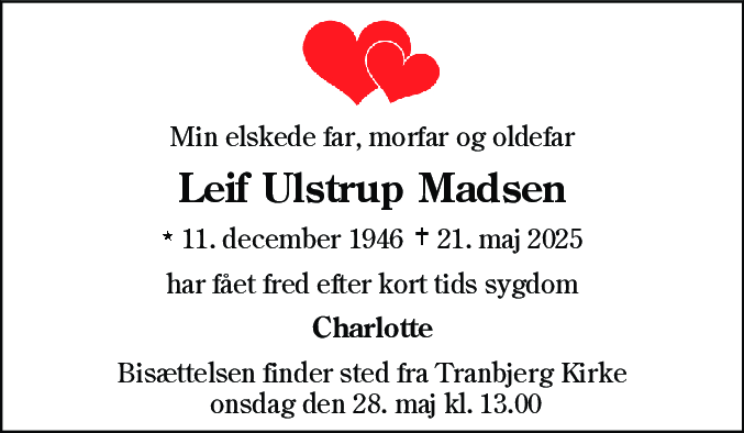 Dødsannonce for Leif Ulstrup Madsen