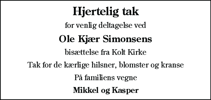Dødsannonce for Ole Kjær Simonsen