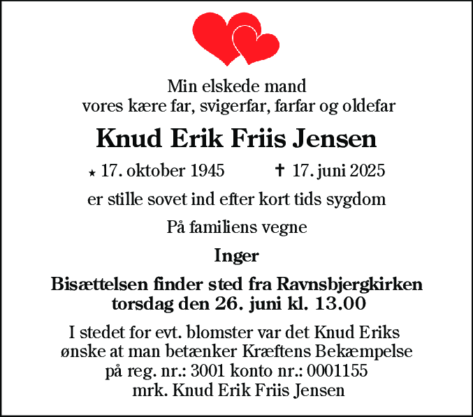 Dødsannonce for Knud Erik Friis Jensen