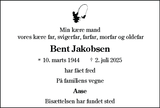 Dødsannonce for Bent Jakobsen