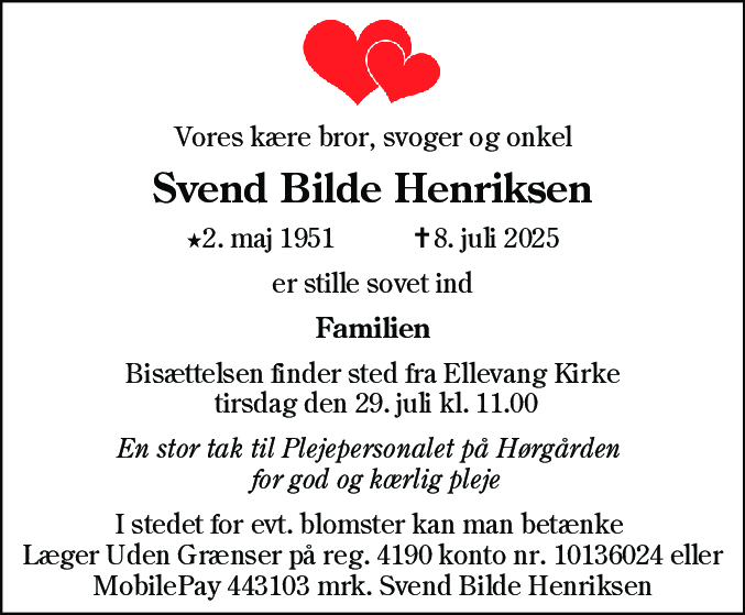 Dødsannonce for Svend Bilde Henriksen