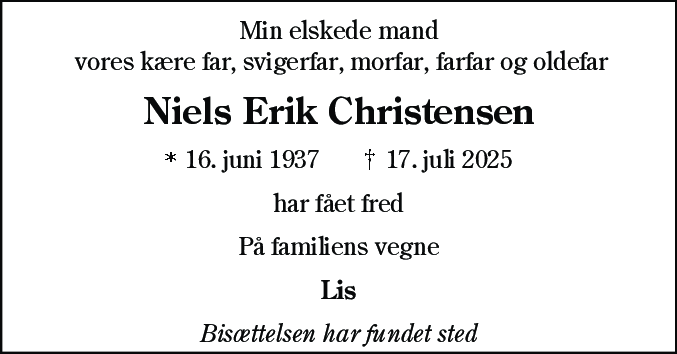 Dødsannonce for Niels Erik Christensen