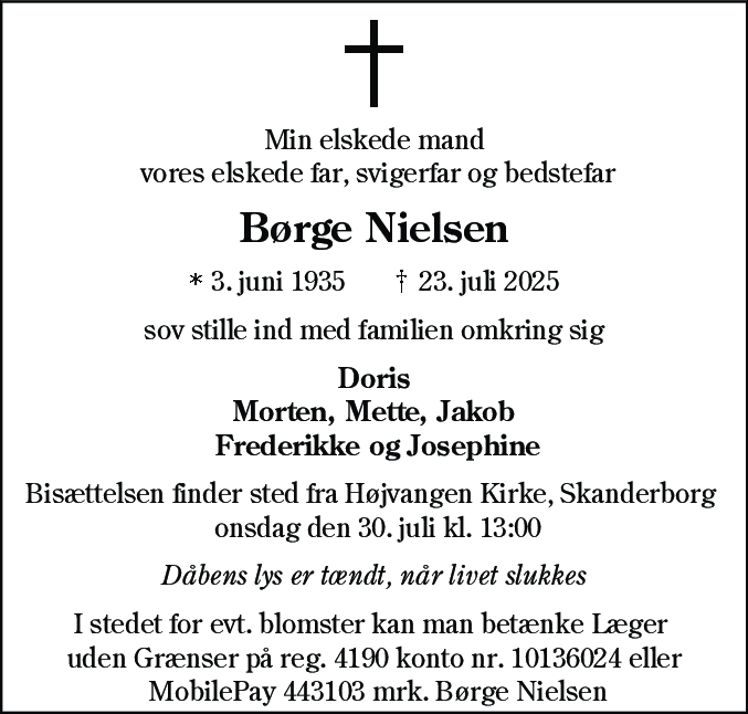 Dødsannonce for Børge Nielsen
