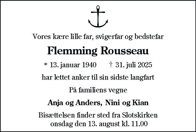 Dødsannonce for Flemming Rossau