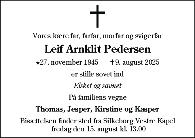Dødsannonce for Leif Arnklit Pedersen