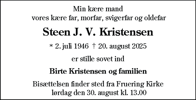 Dødsannonce for Steen Jan Vilhelm Kristensen