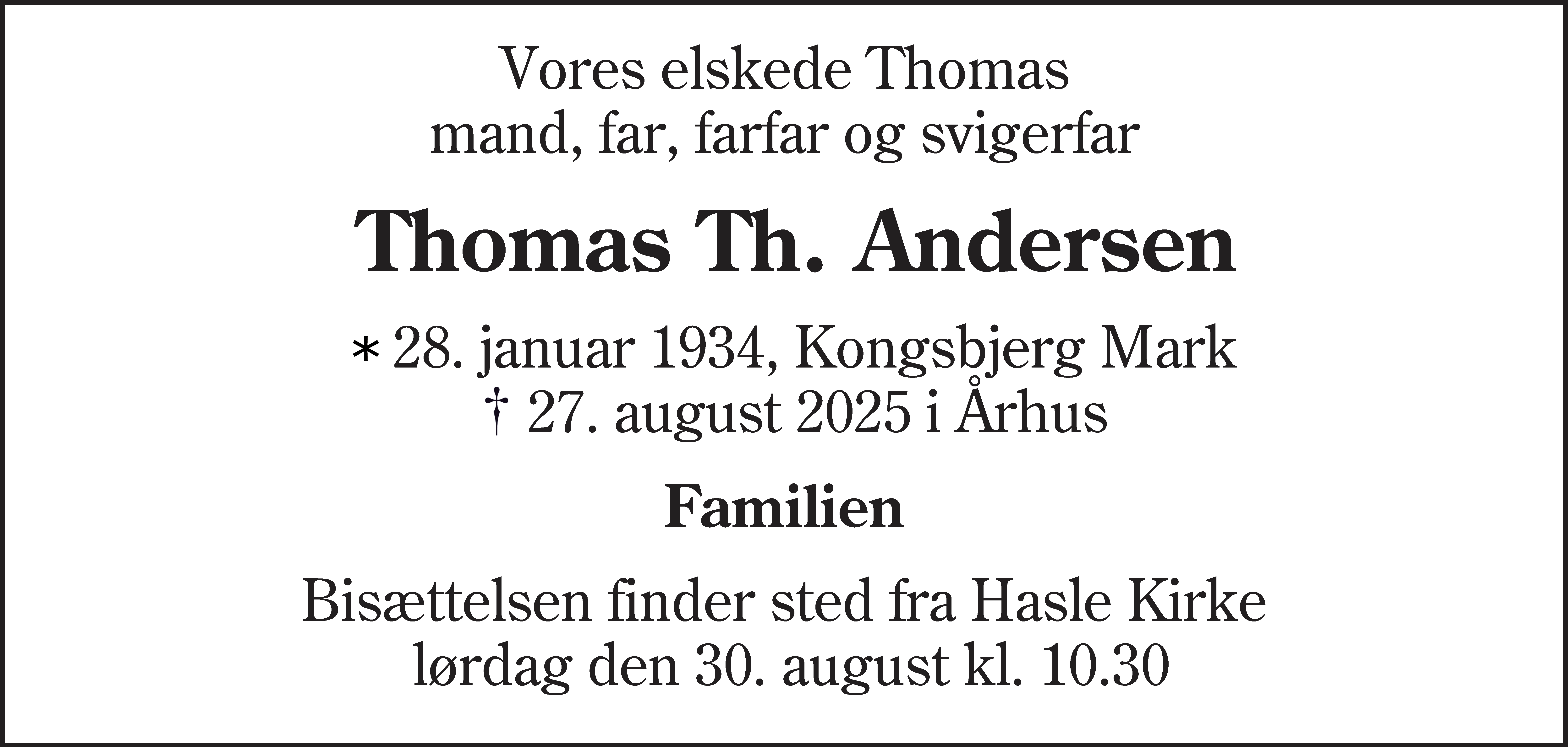 Dødsannonce for Thomas Thomsen Andersen
