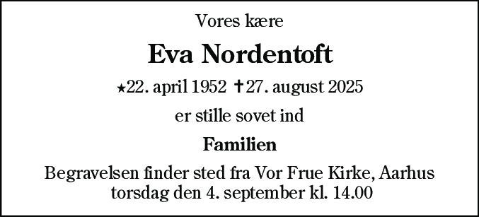 Dødsannonce for Eva Nordentoft