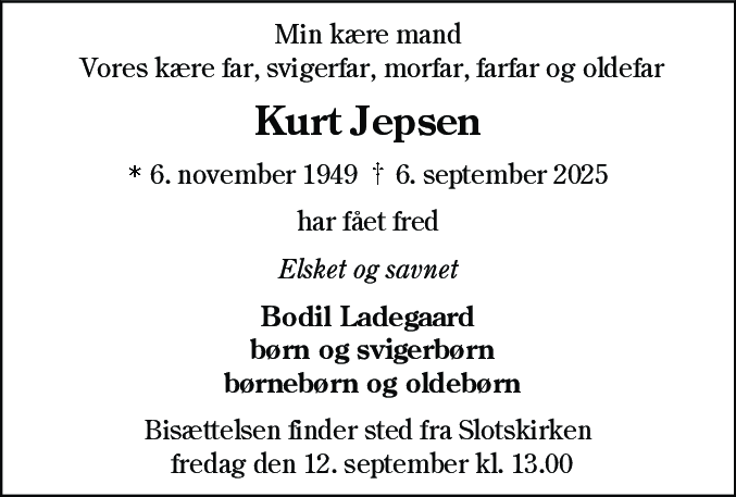 Dødsannonce for Kurt Jepsen