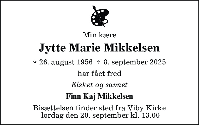 Dødsannonce for Jytte Marie Mikkelsen