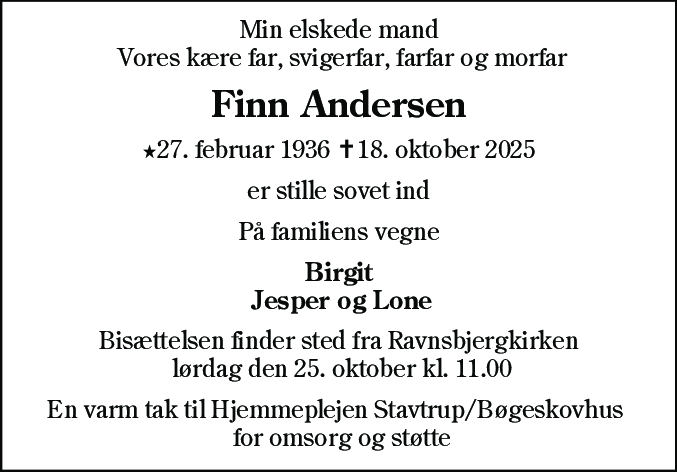 Dødsannonce for Finn Andersen