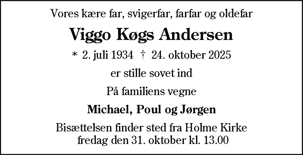 Dødsannonce for Viggo Køgs Andersen