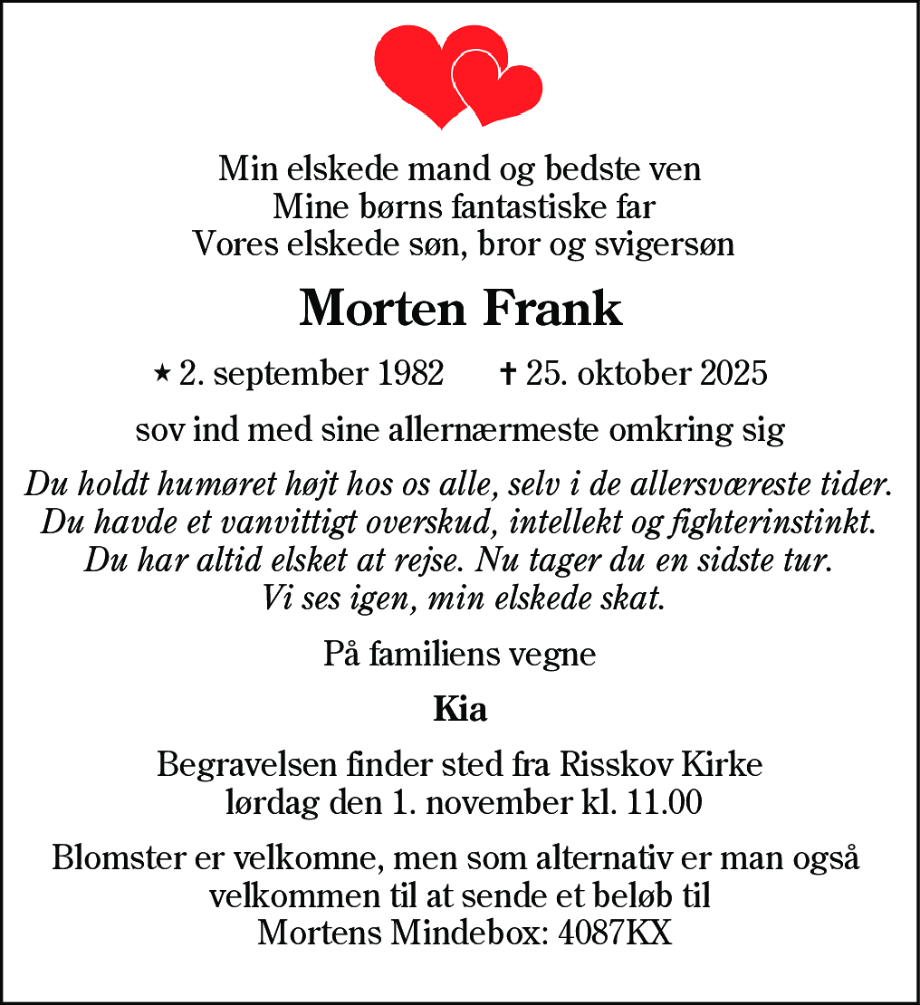 Dødsannonce for Morten Frank