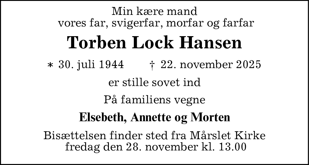Dødsannonce for Torben Lock Hansen