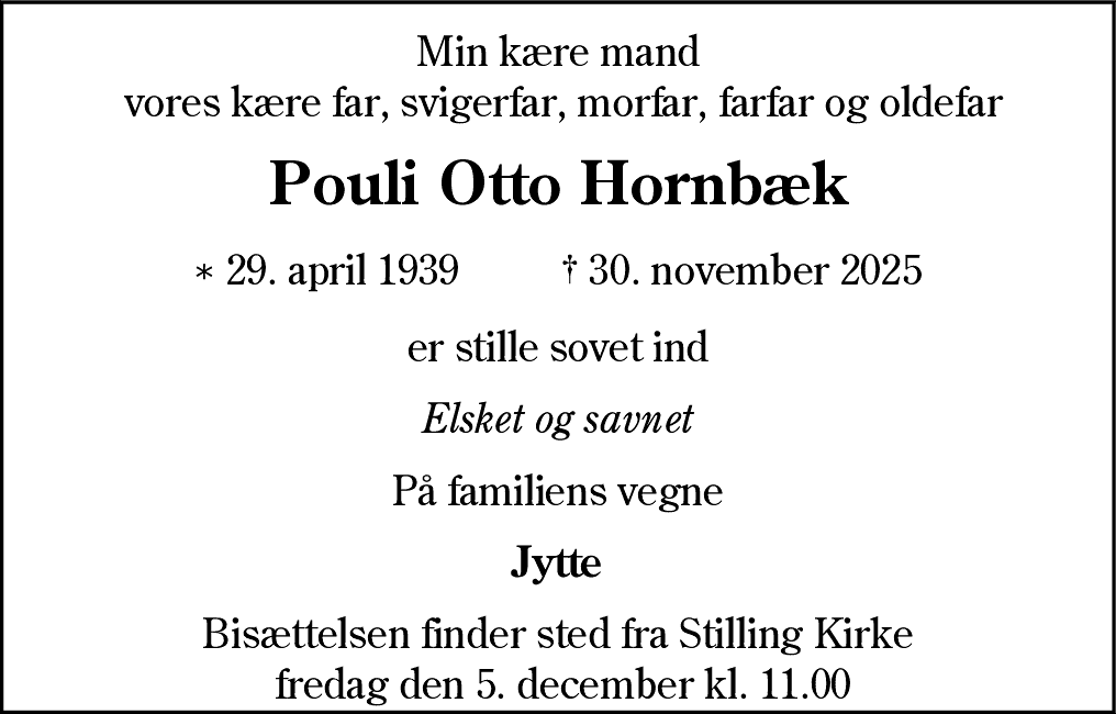Dødsannonce for Pouli Otto Hornbæk