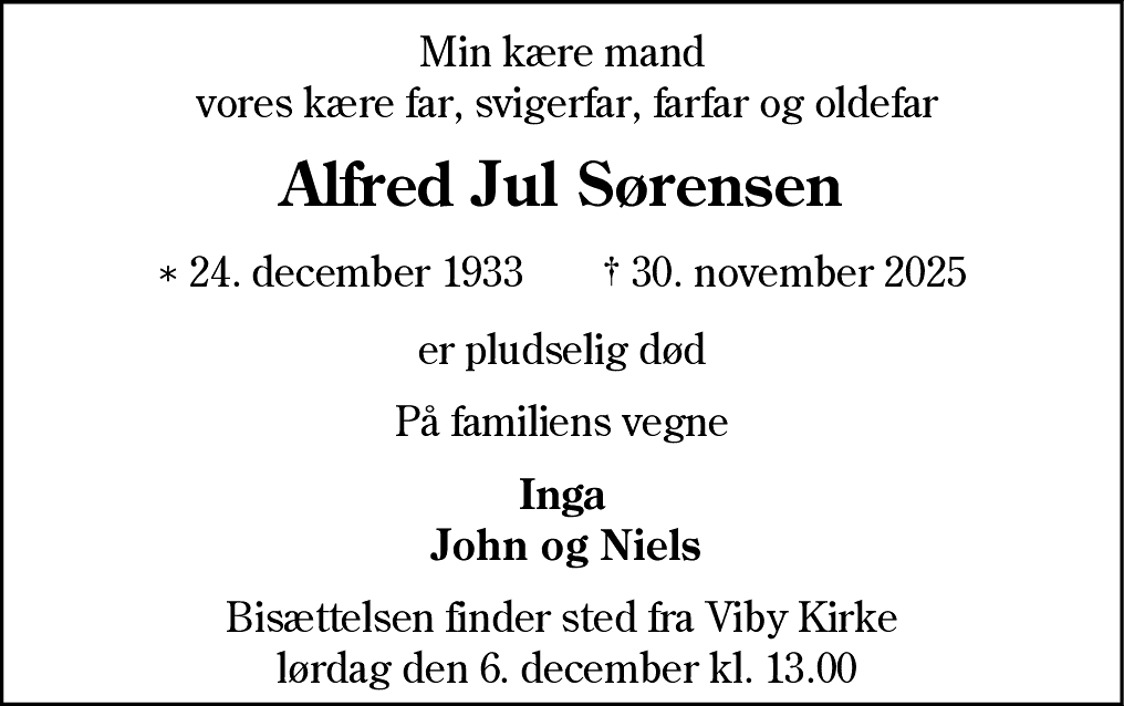 Dødsannonce for Alfred Juhl Sørensen