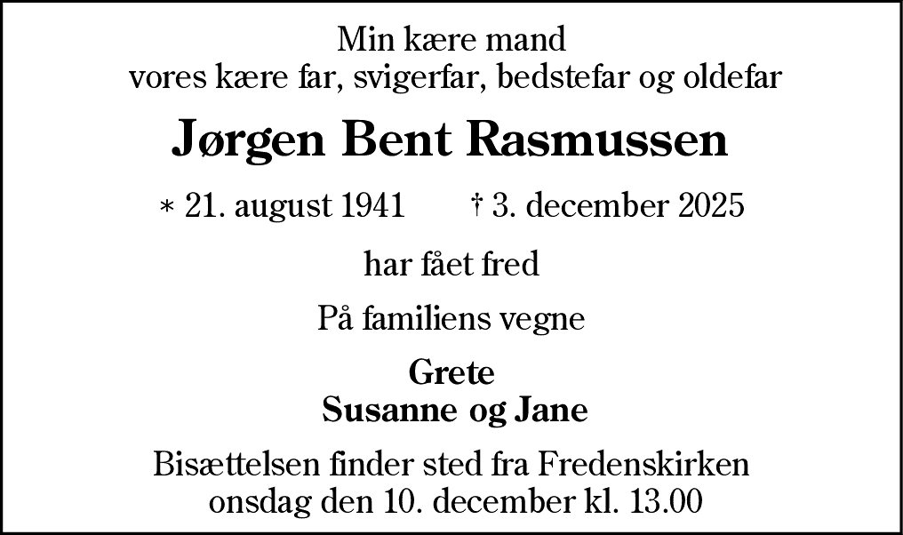 Dødsannonce for Jørgen Bent Rasmussen