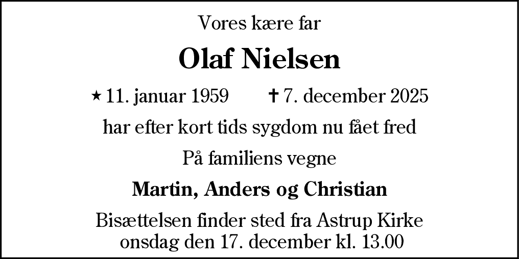 Dødsannonce for Olaf Nielsen
