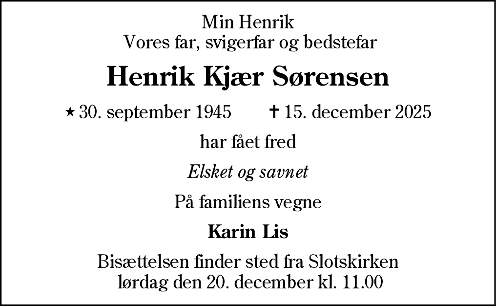 Dødsannonce for Henrik Kjær Sørensen