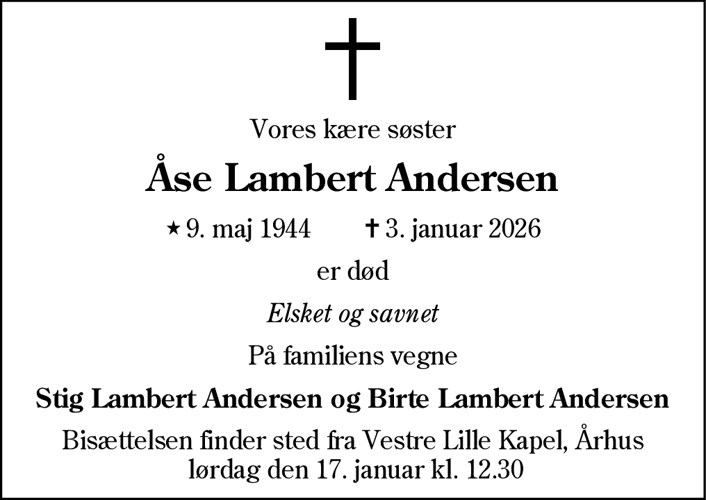 Dødsannonce for Åse Lambert Andersen