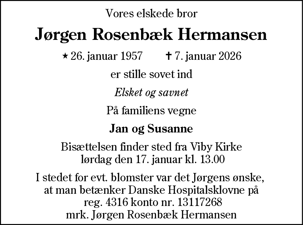 Dødsannonce for Jørgen Rosenbæk Hermansen