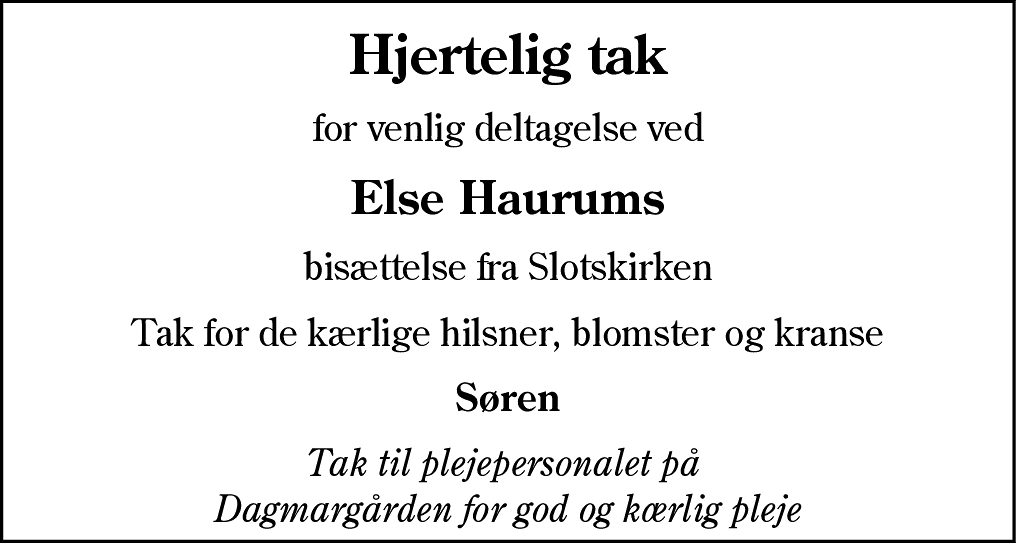 Dødsannonce for Else Haurum