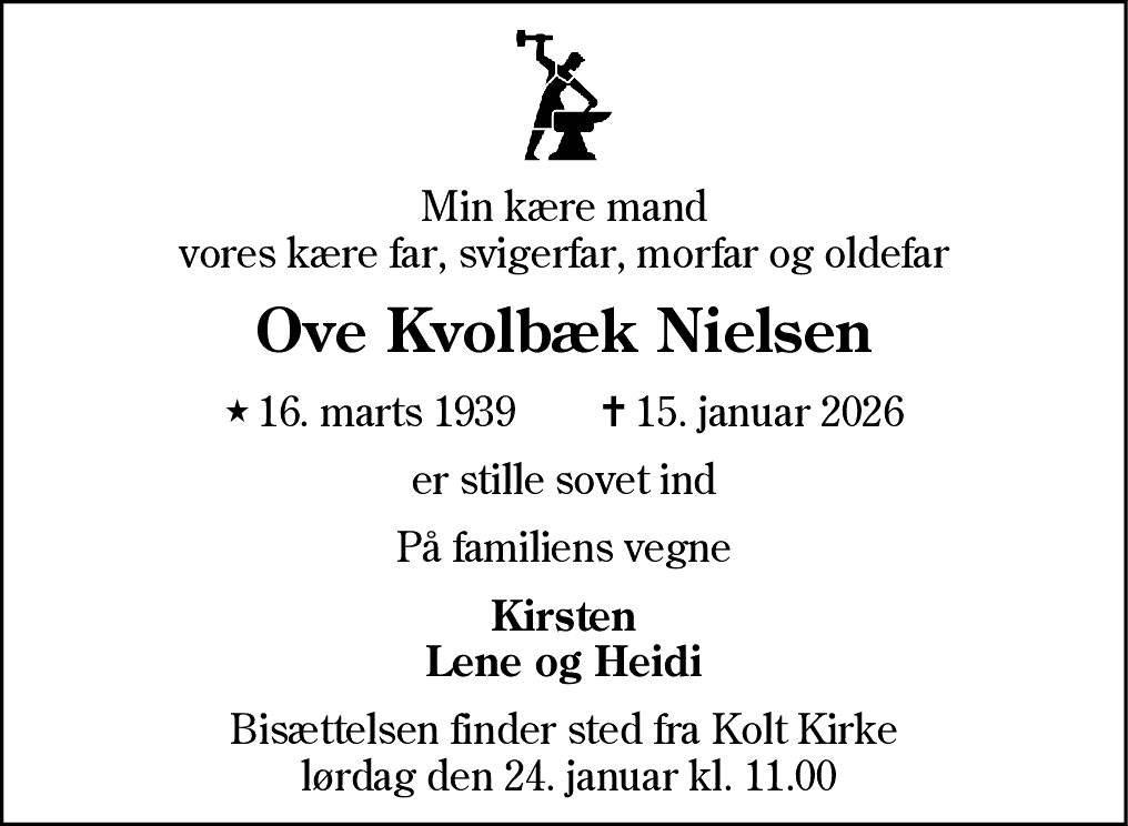Dødsannonce for Ove Kvolbæk Nielsen