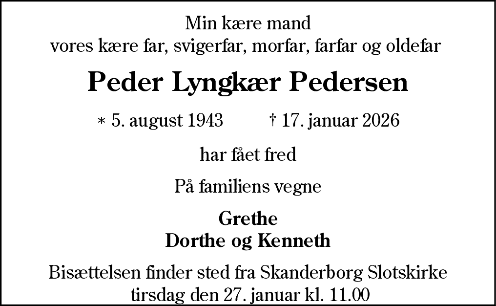 Dødsannonce for Peder Lyngkær Pedersen