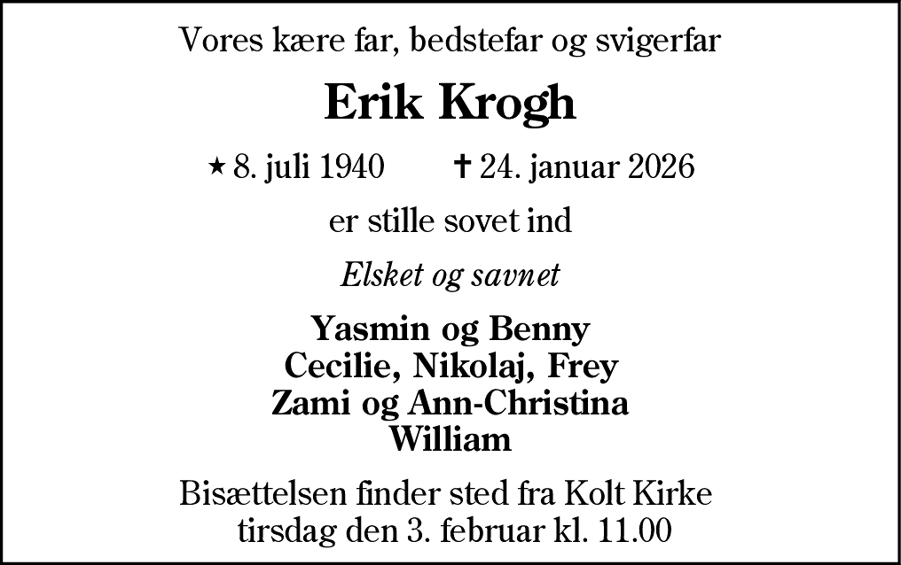 Dødsannonce for Erik Krogh