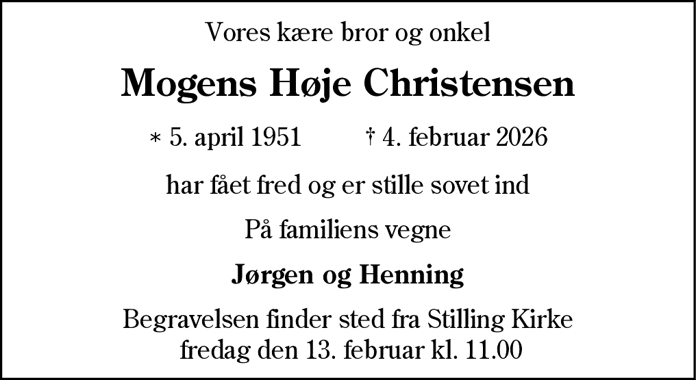Dødsannonce for Mogens Høje Christensen
