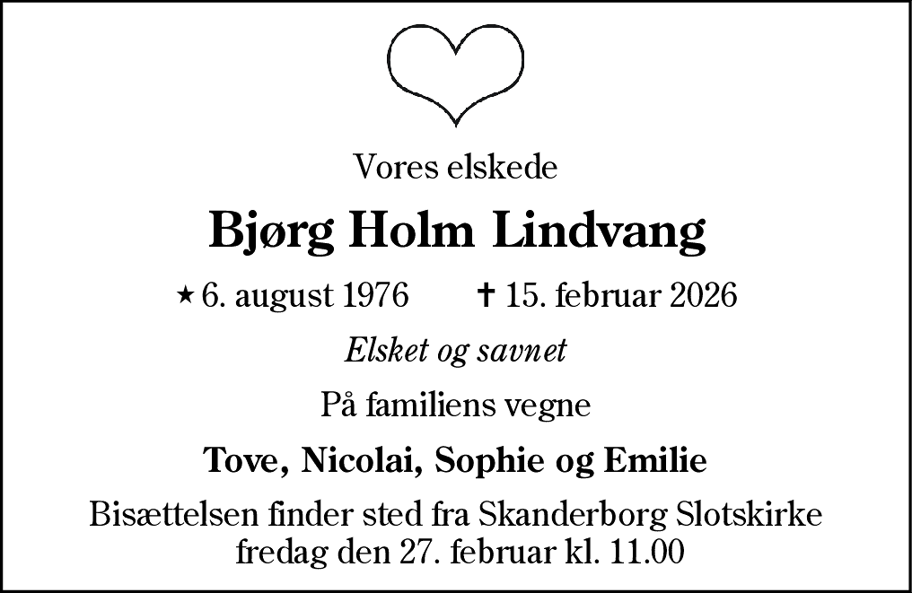 Dødsannonce for Bjørg Holm Lindvang