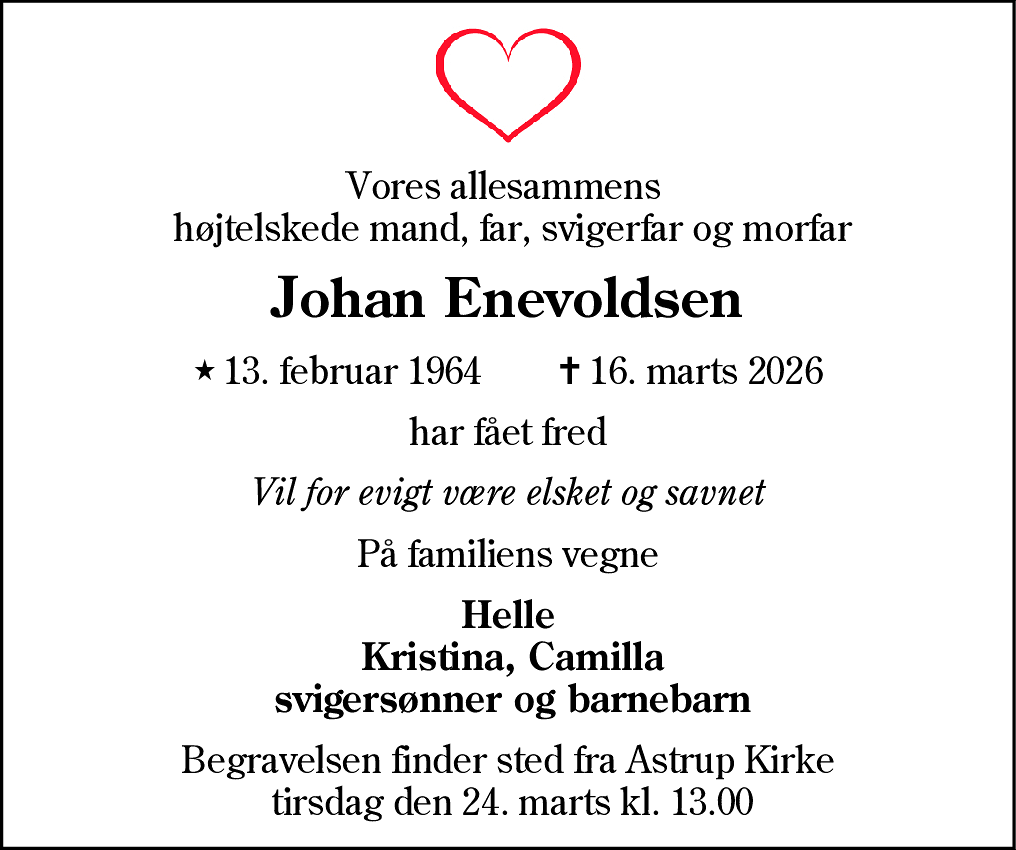 Dødsannonce for Johan Enevoldsen