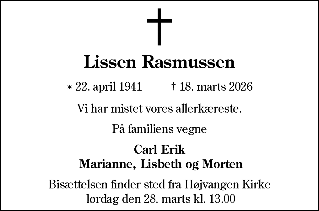Dødsannonce for Annelise Rasmussen
