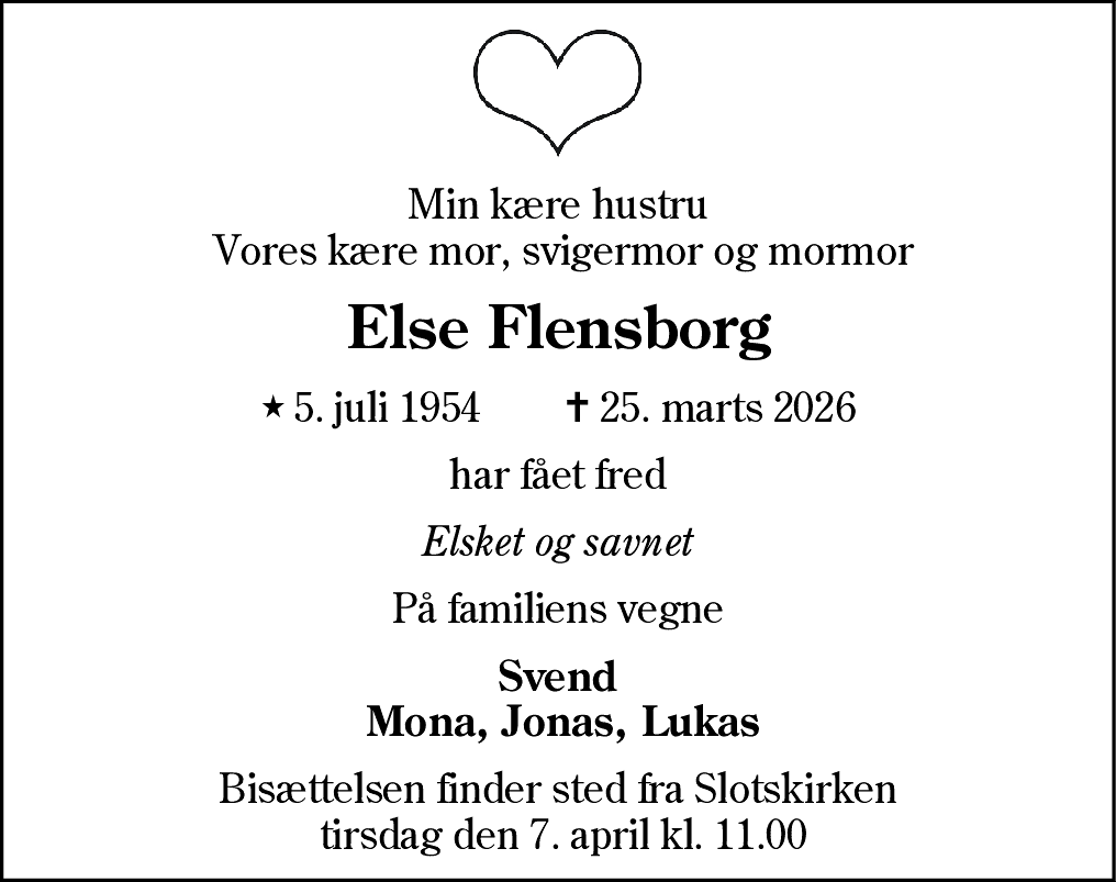 Dødsannonce for Else Flensborg