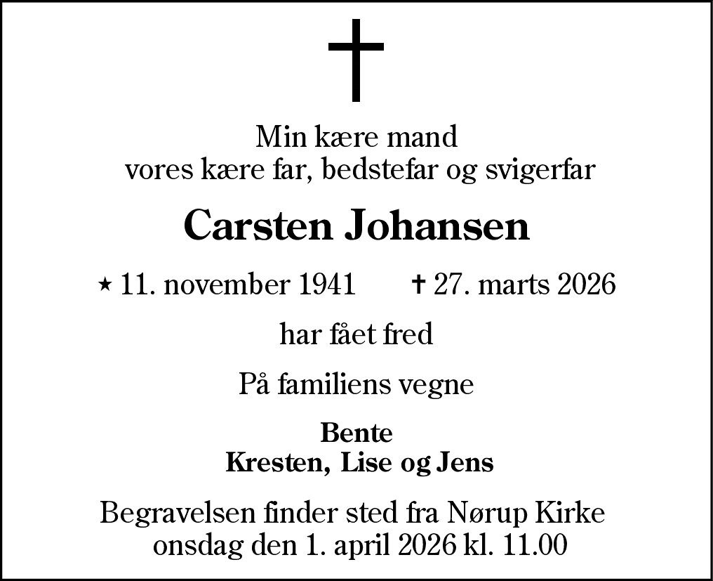 Dødsannonce for Carsten Johansen