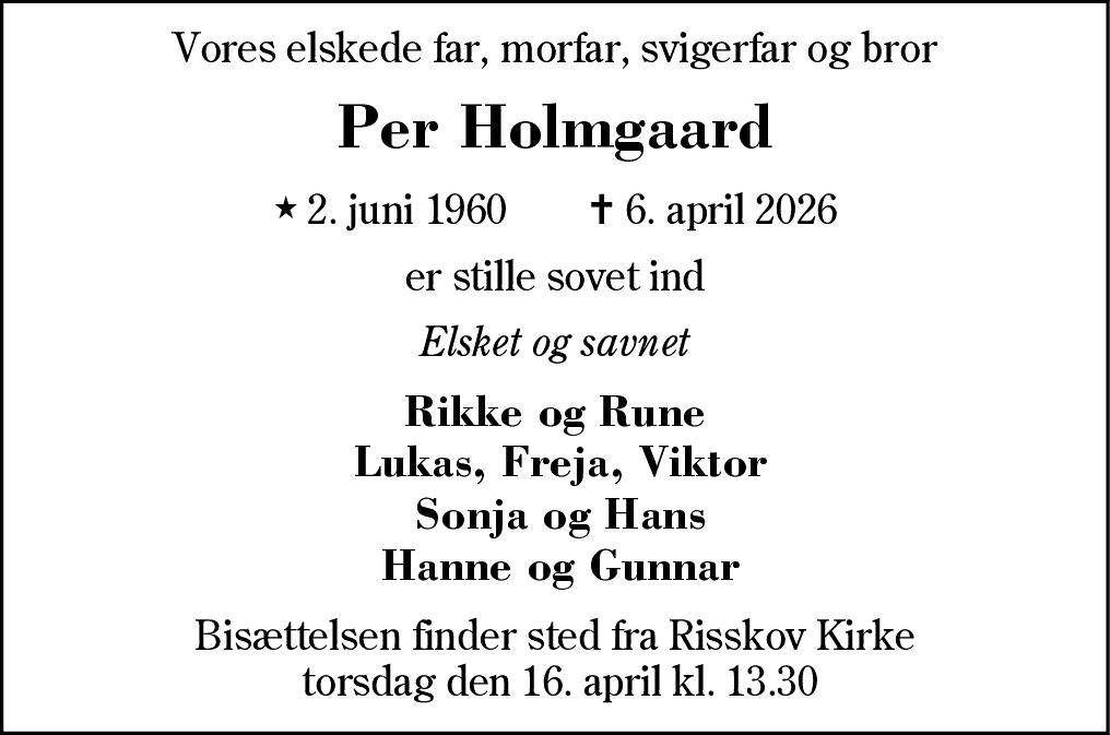 Dødsannonce for Per Bomholt Holmgaard