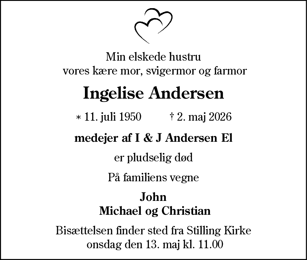 Dødsannonce for Ingelise Andersen