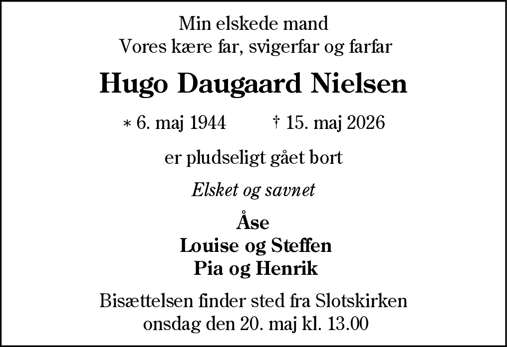Dødsannonce for Hugo Daugaard Nielsen