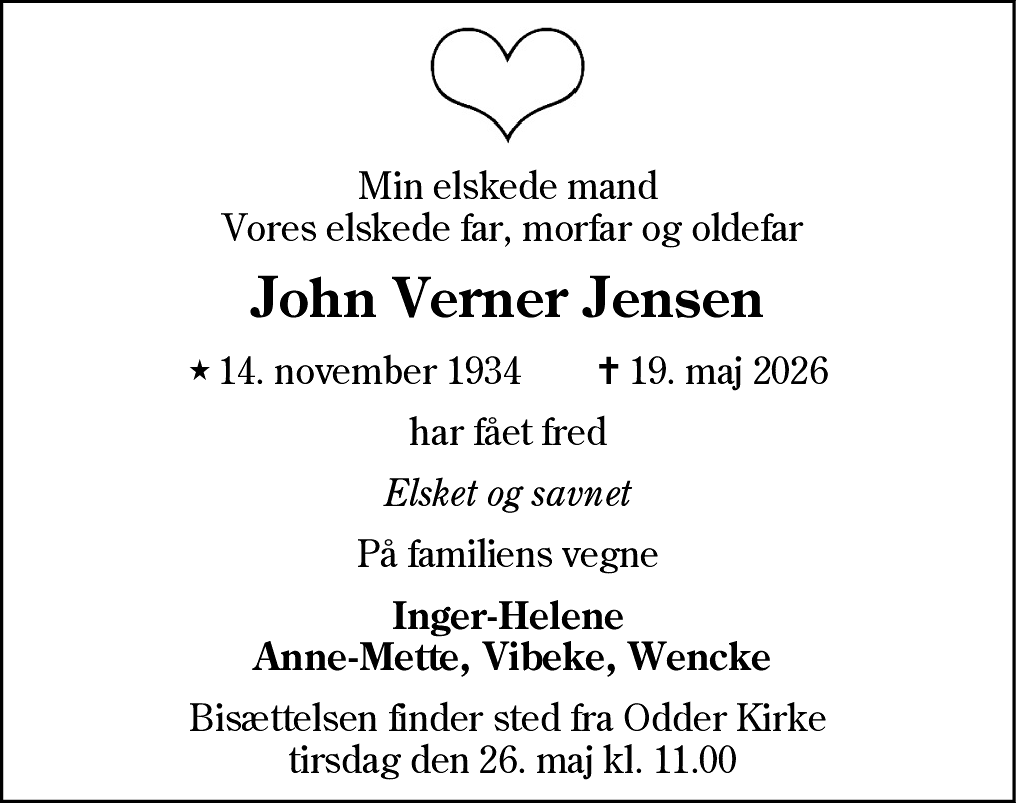 Dødsannonce for John Verner Jensen