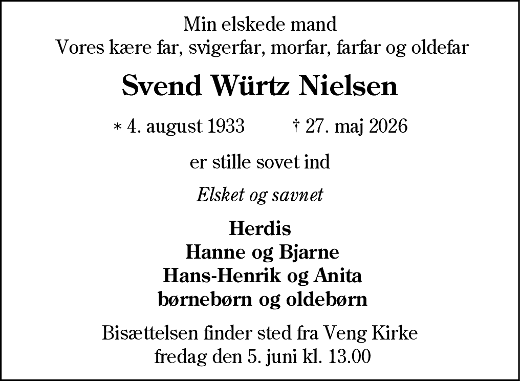 Dødsannonce for Svend Würtz Nielsen
