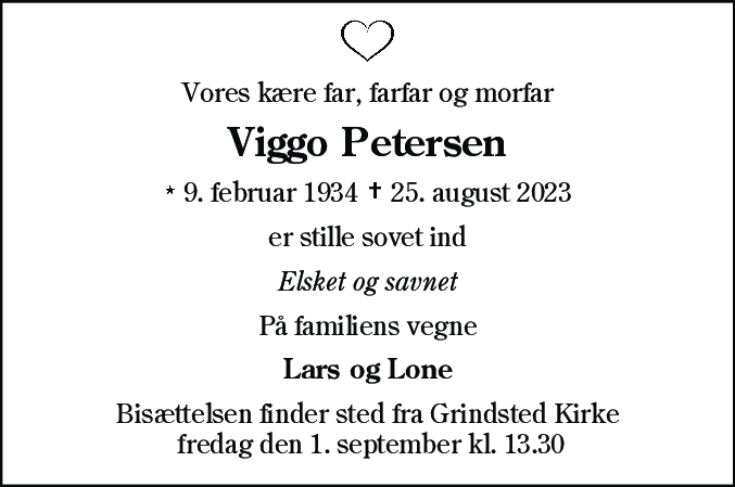 Dødsannonce for Viggo Pedersen