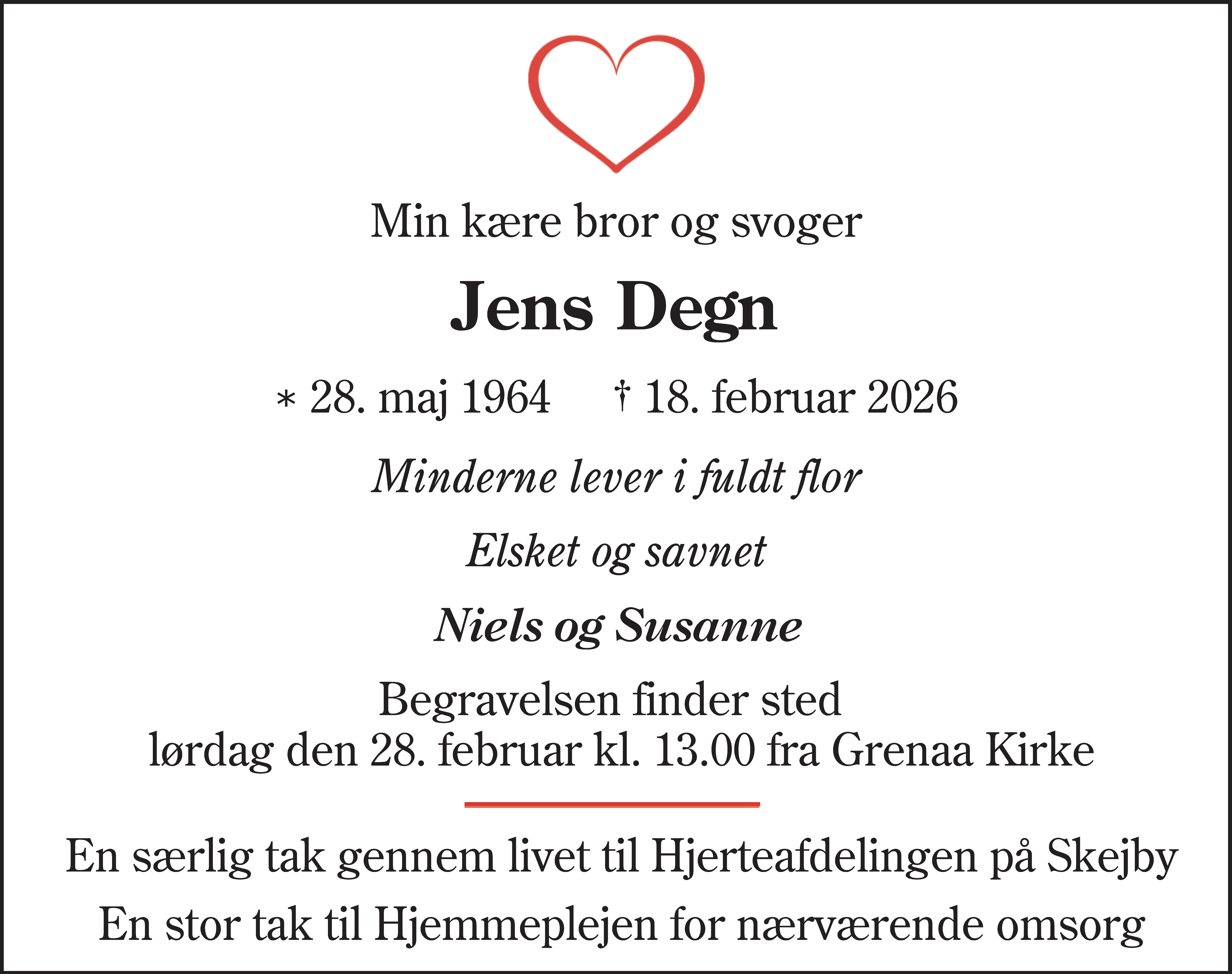 Dødsannonce for Jens Degn
