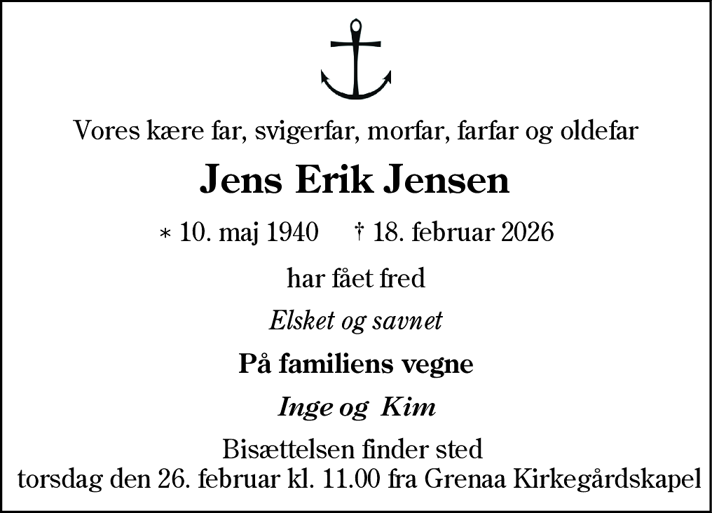 Dødsannonce for Jens Erik Jensen