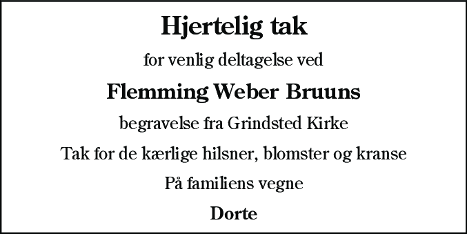 Dødsannonce for Flemming Weber Bruun