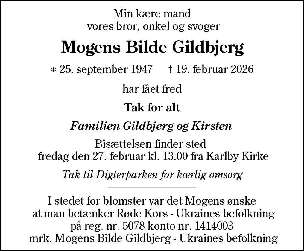 Dødsannonce for Mogens Bilde Gildbjerg